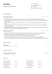 Quality Control Technician Resume Example