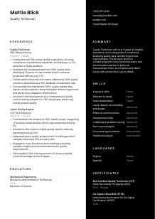 Quality Technician CV Template #17