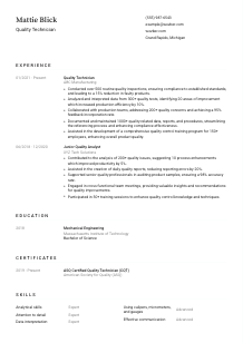 Quality Technician CV Template #3