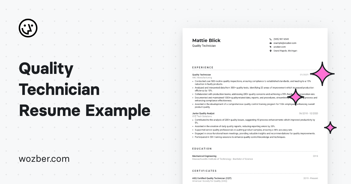 Quality Technician Resume Example