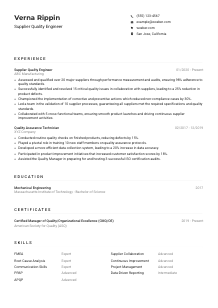 Supplier Quality Engineer CV Example