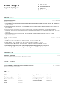 Supplier Quality Engineer CV Template #3