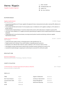 Supplier Quality Engineer CV Template #1
