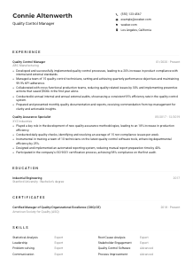 Quality Control Manager CV Example