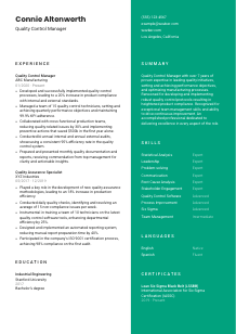 Quality Control Manager CV Template #16
