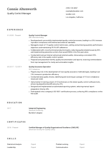 Quality Control Manager Resume Template #3