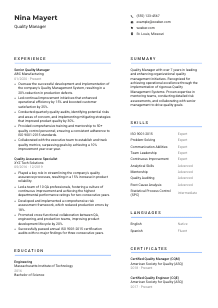 Quality Manager CV Template #2