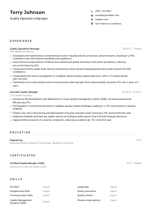 Quality Operations Manager CV Example
