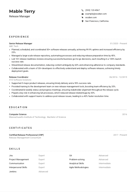 Release Manager CV Example