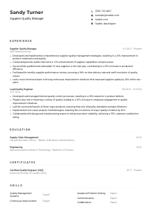 Supplier Quality Manager CV Example
