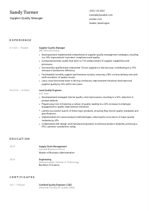 Supplier Quality Manager Resume Template #3