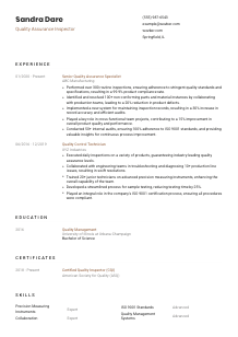 Quality Assurance Inspector Resume Template #6