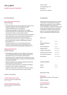 Quality Assurance Specialist Resume Template #2