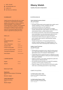 Quality Assurance Specialist Resume Template #3