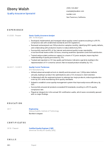 Quality Assurance Specialist Resume Template #1