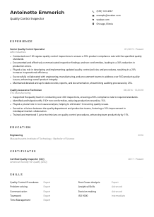 Quality Control Inspector Resume Example