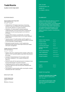 Quality Control Specialist Resume Template #2