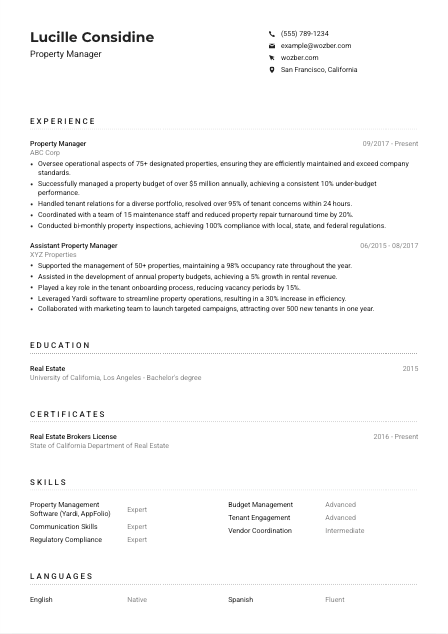 Property Manager CV Example