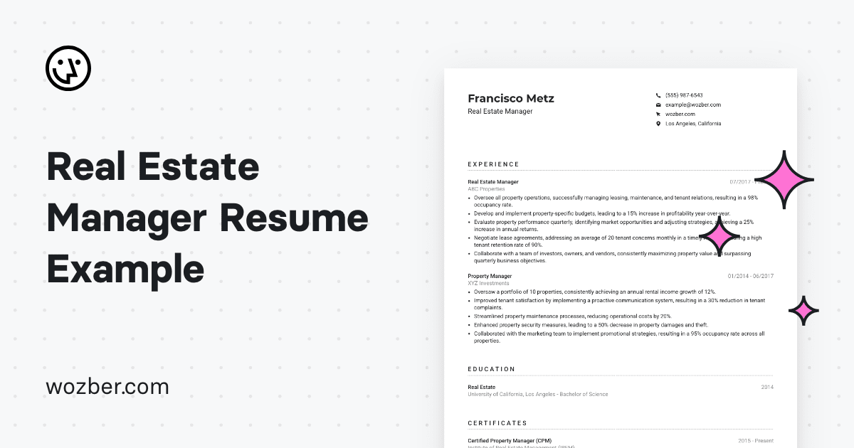 Real Estate Manager Resume Example