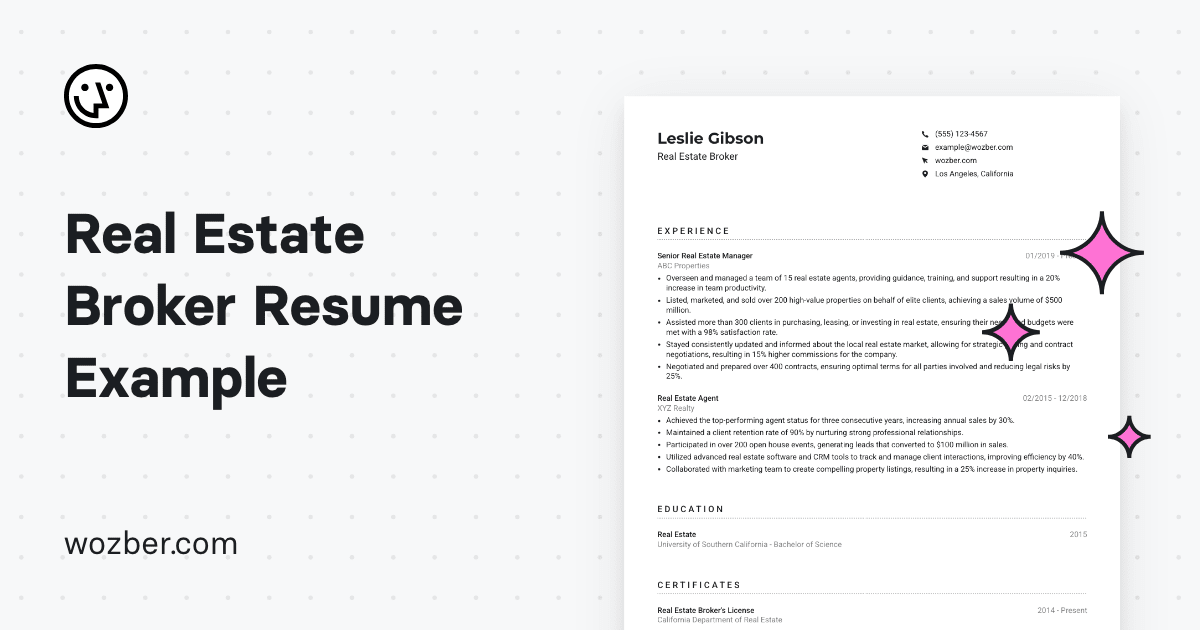 Real Estate Broker Resume Example