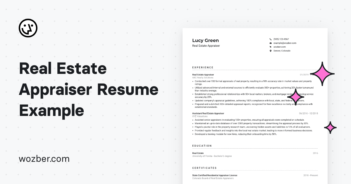 Real Estate Appraiser Resume Example