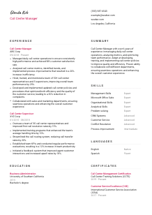 Call Center Manager Resume Template #2