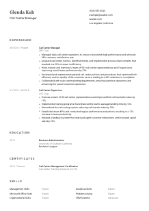 Call Center Manager Resume Template #1