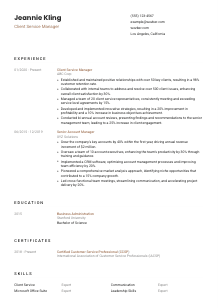 Client Service Manager Resume Template #1