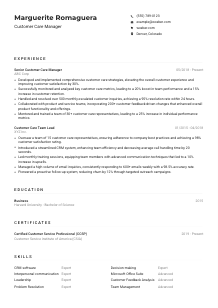 Customer Care Manager Resume Example