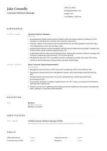 Customer Relations Manager Resume Template #1