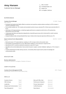 Customer Service Manager Resume Example