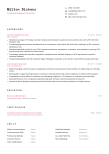 Customer Support Executive Resume Template #1