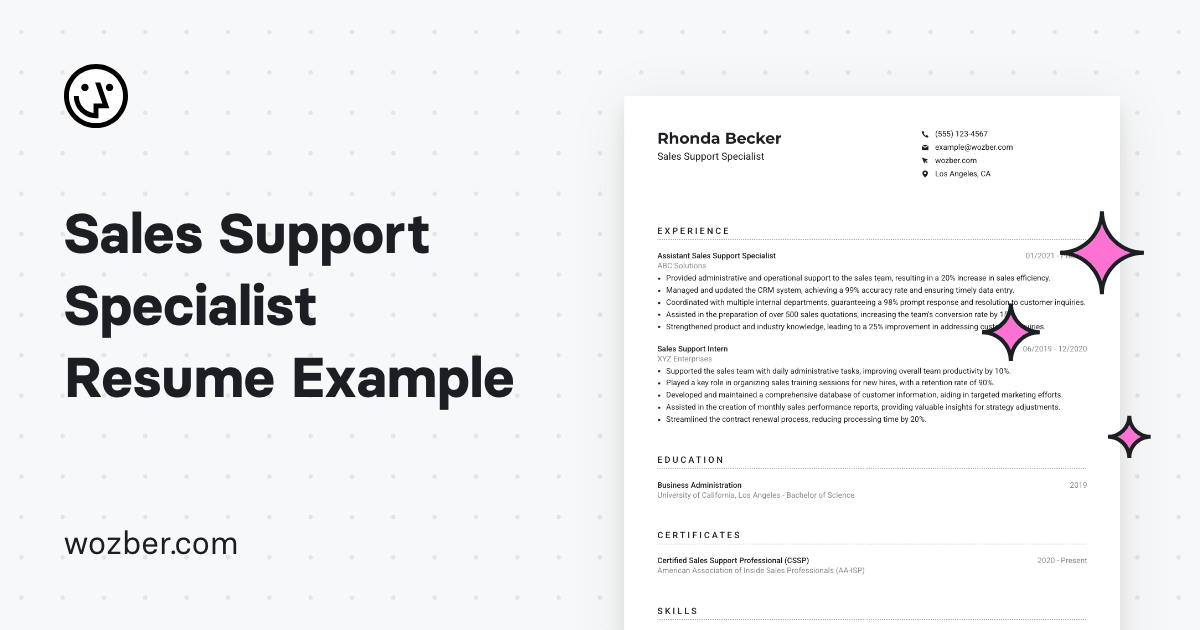 Sales Support Specialist Resume Example   Og 