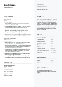 Sales Assistant Resume Template #2