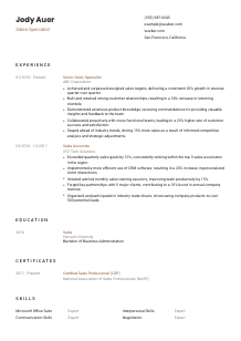 Sales Specialist Resume Template #1