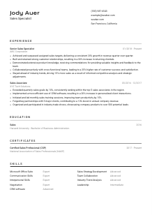 Sales Specialist CV Template #2