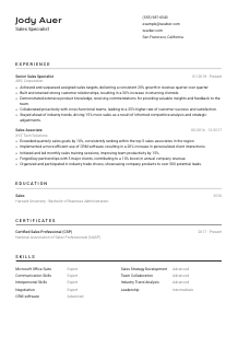 Sales Specialist Resume Example