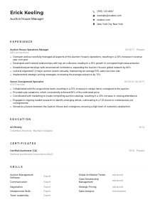 Auction House Manager Resume Example