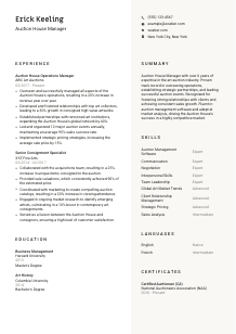 Auction House Manager CV Template #2