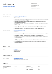 Auction House Manager Resume Template #1
