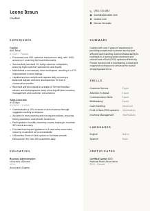 Cashier Resume Template #2