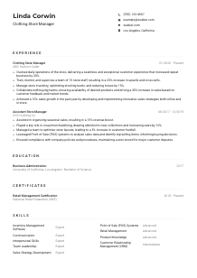 Clothing Store Manager CV Example