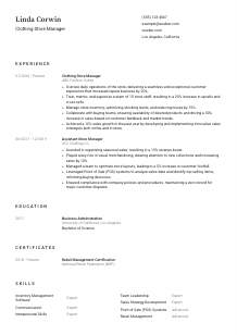 Clothing Store Manager Resume Template #1