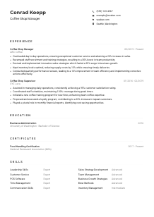 Coffee Shop Manager CV Example