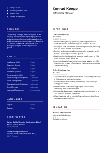 Coffee Shop Manager Resume Template #3