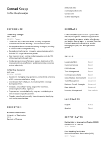 Coffee Shop Manager Resume Template #1