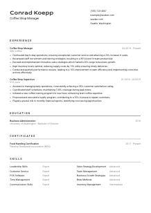 Coffee Shop Manager Resume Template #2