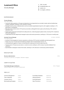 Grocery Manager CV Example