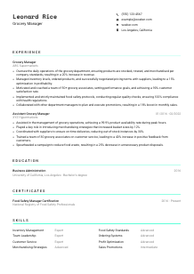 Grocery Manager Resume Template #3