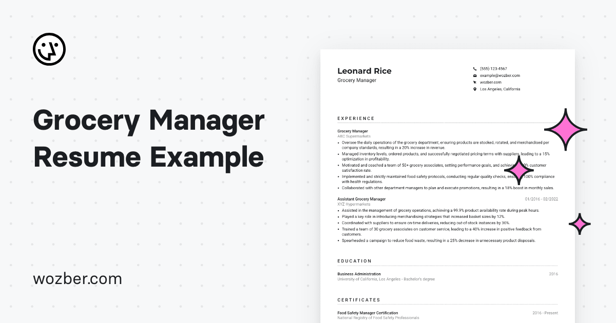 Grocery Manager CV Example